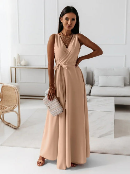Lace Up V-neck Formal Dress Maxi Dresses