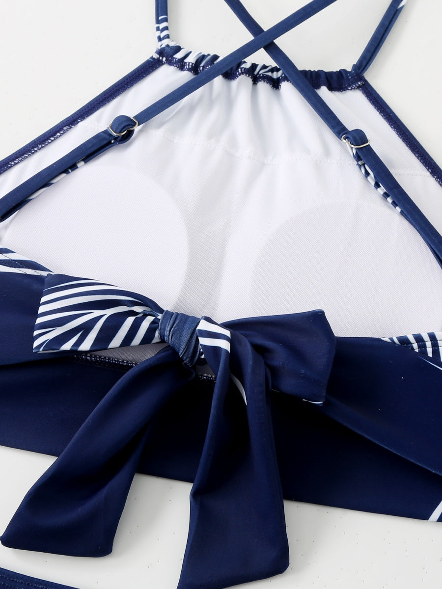 Feather Print Two-Piece Swimsuit With Sun Protection And Skirt (Three-Piece Set)