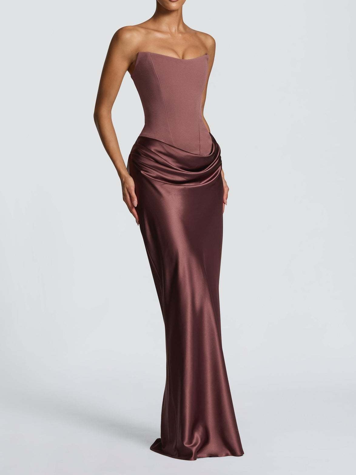 Satin Tie Ribbon Off-shoulder Sexy Strapless Bodycon Maxi Dress With Cinched Waist