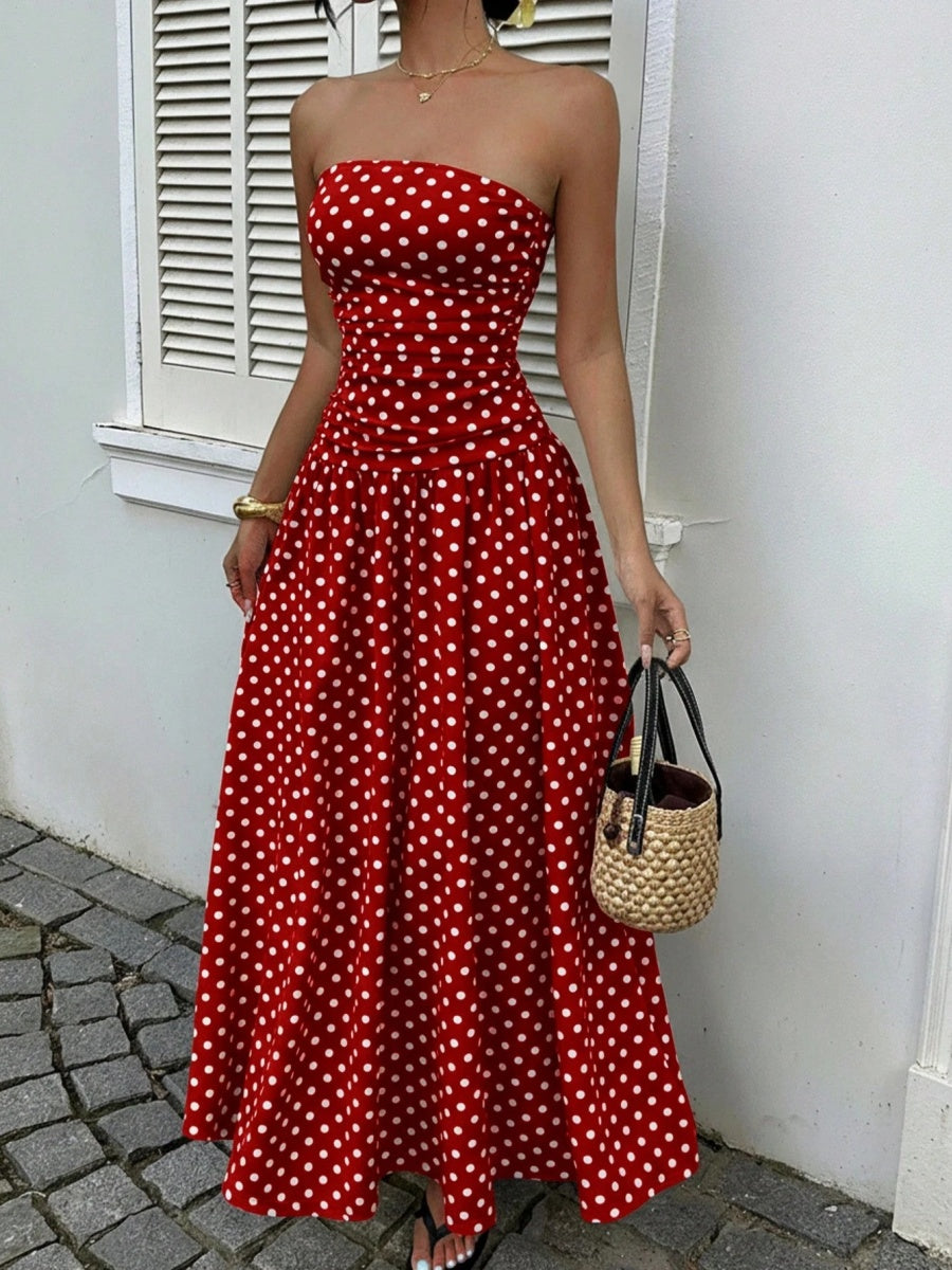 Off-shoulder Polka Dots A Grace Maxi Dresses