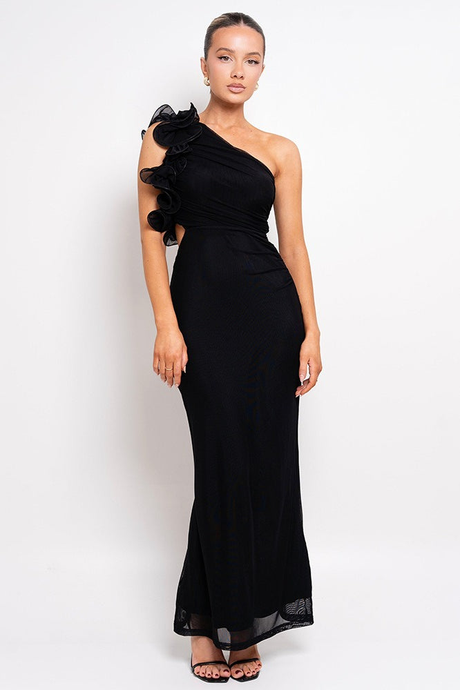 Sexy Tulle One Shoulder Floral Bodycon Slim Formal Dress