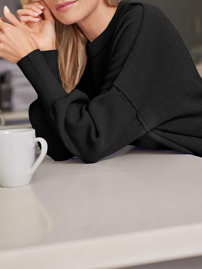 Solid Crew Neck Cape Sleeve Slit Sweater