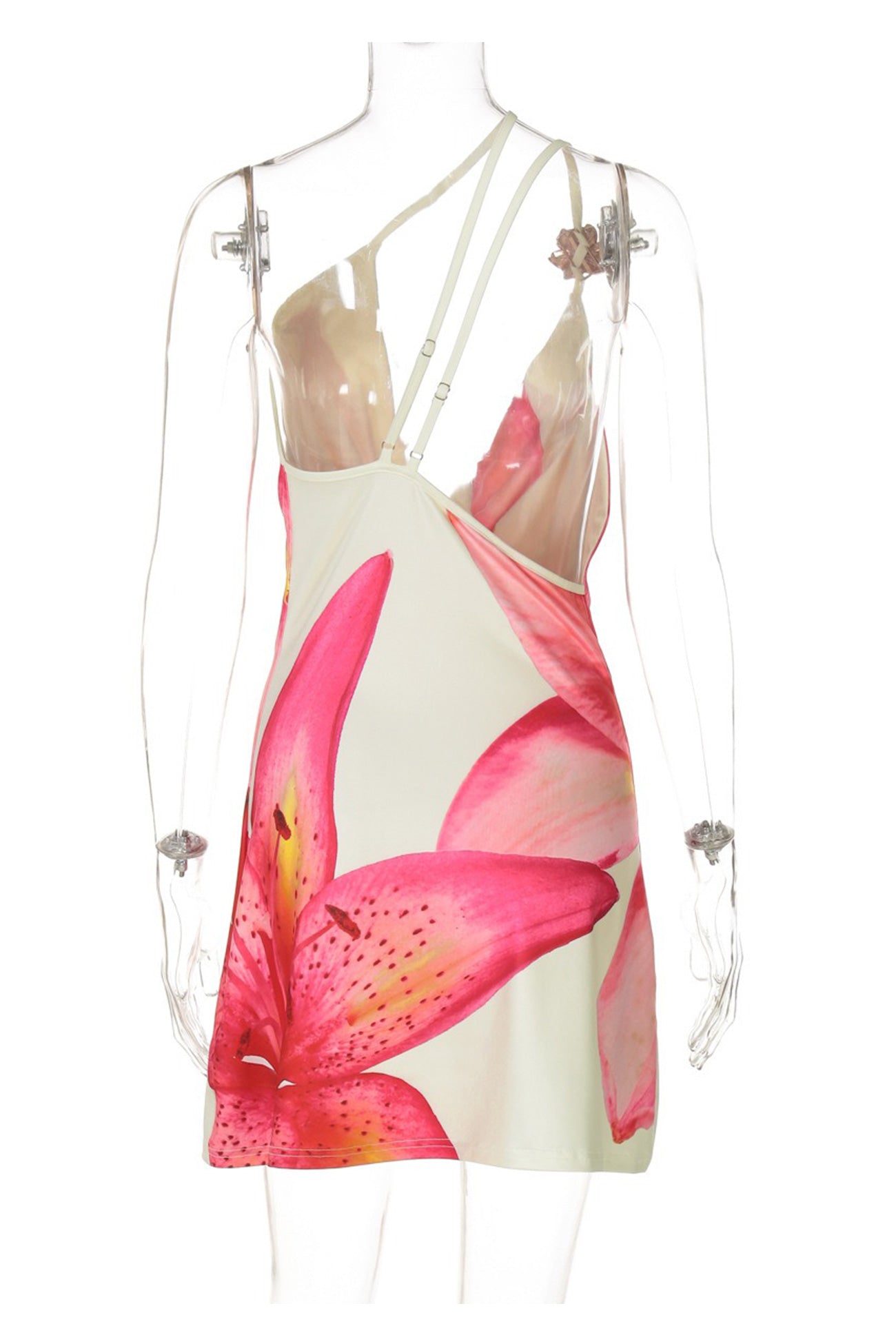 One Shoulder Teardrop Cutout Abstract Print Draped Mini Dress