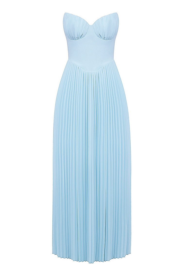 Strapless Sweetheart Corset Basque Waist Accordion Pleated Maxi Dress