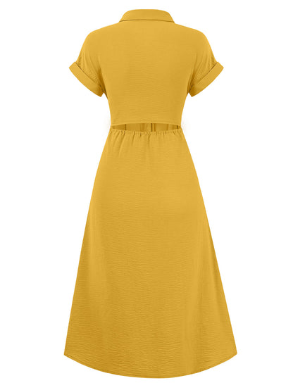 Abigail Collared Midi Shirt Dress - Yellow