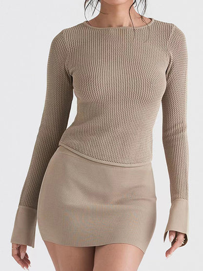 Solid Flare Sleeve Slim Sweater