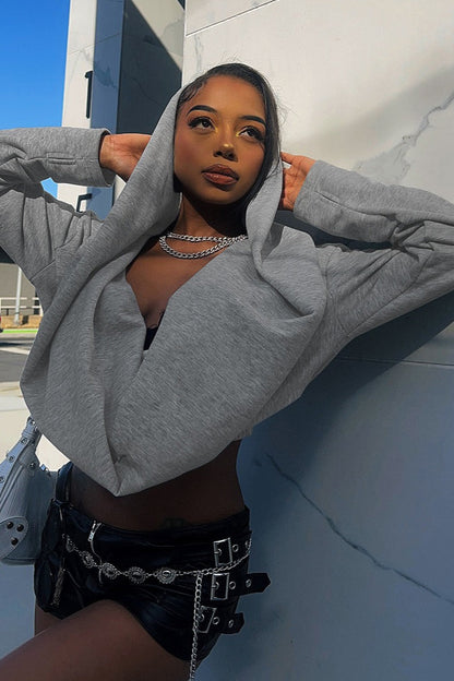 Deep V Cropped Hoodie