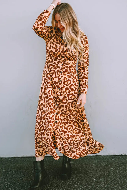 chic leopard button up maxi dress