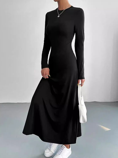 A-Line Bodycon Solid Color Round-Neck Maxi Dresses