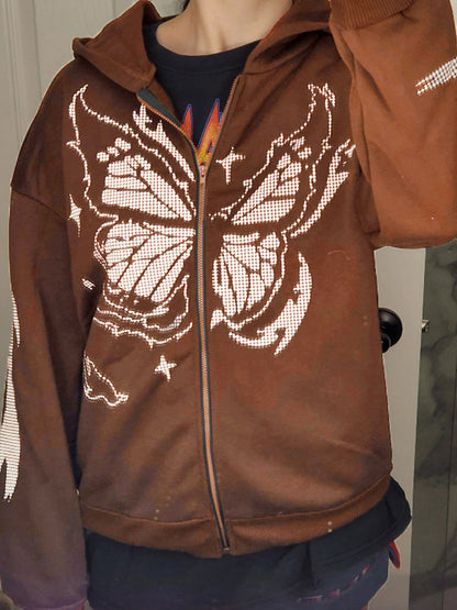 Butterfly Pixel Print Oversized Hoodie