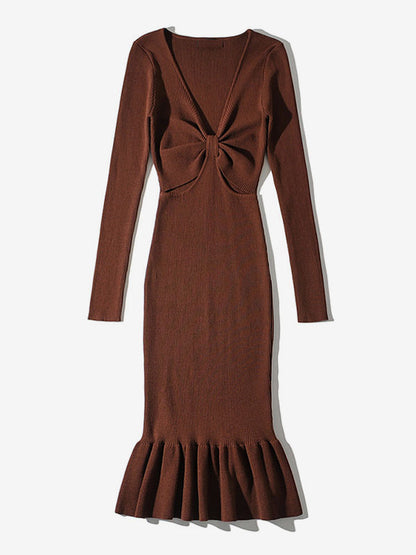 Ruffles Feminine Mini Dress V-Neck Cut Out Long Sleeves Day Dresses