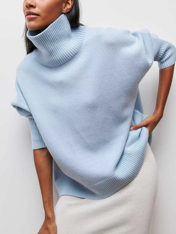 Solid High Neck Loose Sweater