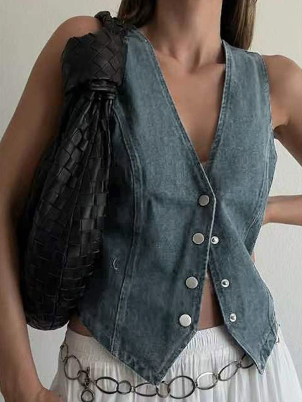 V Neck Denim Vest Tank Top