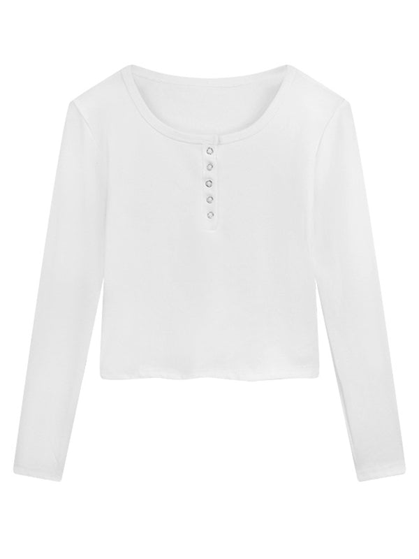 Solid color Long sleeves Tee