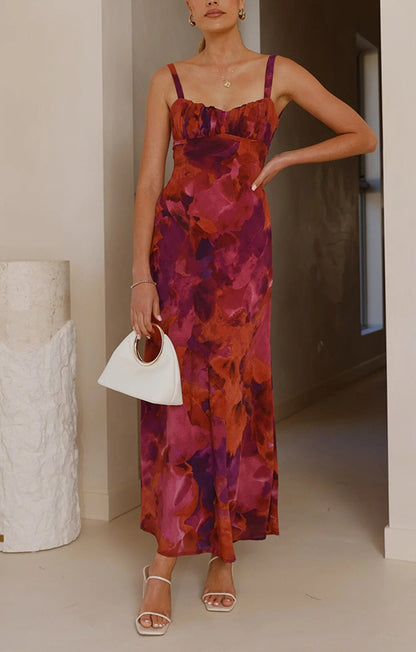 Fashion Tie-dye Backless Suspender Holiday Maxi Dress