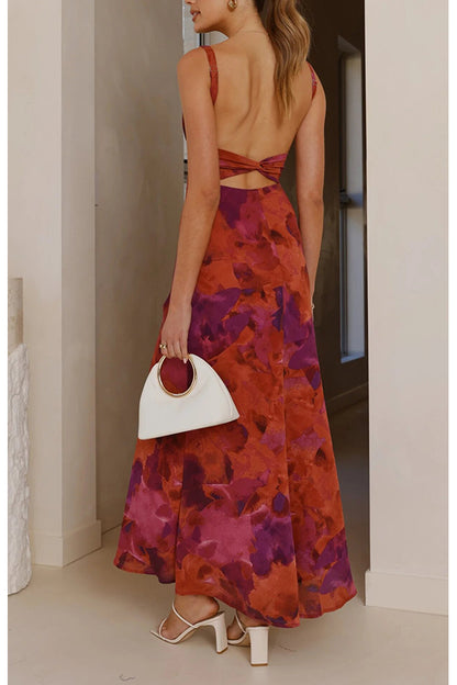 Fashion Tie-dye Backless Suspender Holiday Maxi Dress