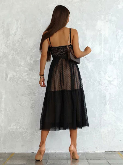 Birthday Lace V-Neck Sleeveless Midi Dresses