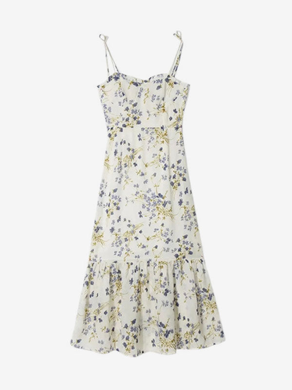 Floral Print Chiffon Casual V-Neck Sleeveless Midi Dress