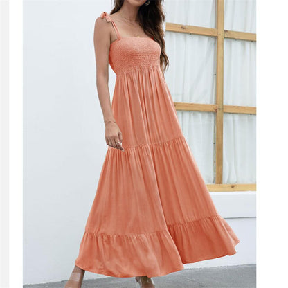Sleeveless Sling Large Swing Maxi Dress in Black Green Orange