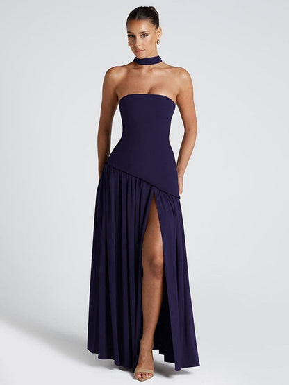 Strapless, Fitted, Solid Color, Open Back, Elegant Long Dress With Ribbons