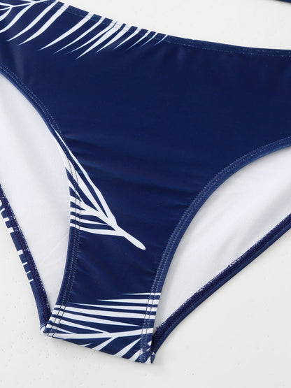 Feather Print Two-Piece Swimsuit With Sun Protection And Skirt (Three-Piece Set)