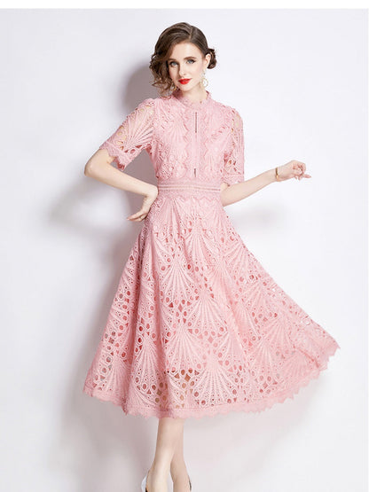 Crocheted Embroidered Lace Midi Dress