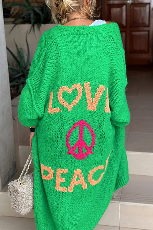 Margovil Open Front Love and Peace Pattern Long Sweater Cardigan(in 5 Colors)