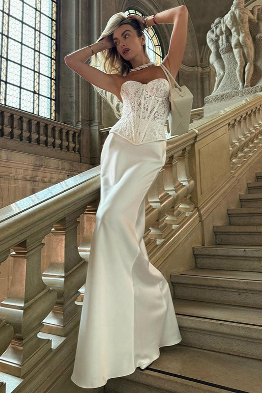 | Lace Strapless Boned Fitted Bodycon Maxi Dress