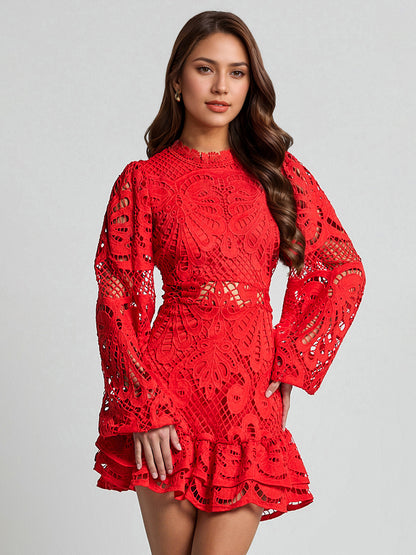 Puff Sleeve Lace Dress Birthday Party A-line Mini Dress For Women 2026