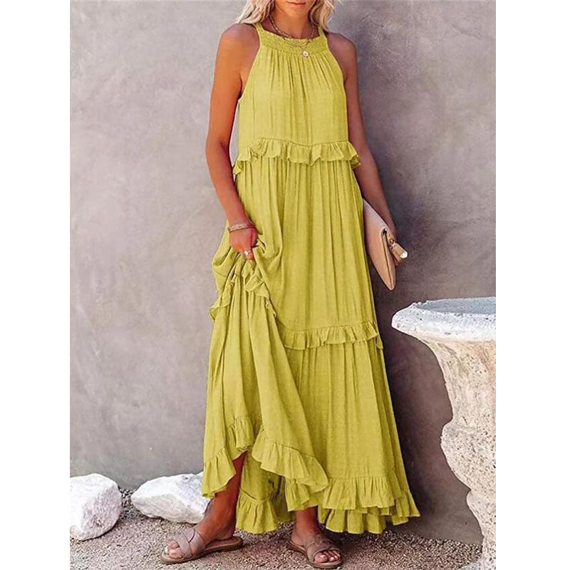 Ruffle Halter Neck Swing Maxi Dress in Multiple Colors