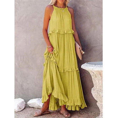 Ruffle Halter Neck Swing Maxi Dress in Multiple Colors