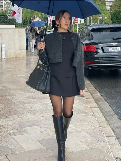Tossy Patchwork Long Sleeve Fashion Mini Dress For Women High Waist Fashion Patchwork Streetwear Female Elegant Slim Dress 2023