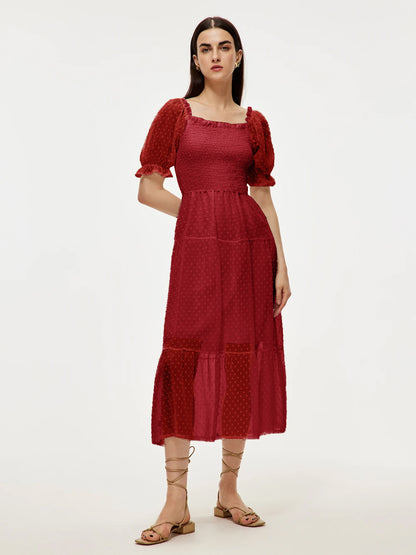 Summer Midi Dress White Square Neck Chiffon Beach Dress