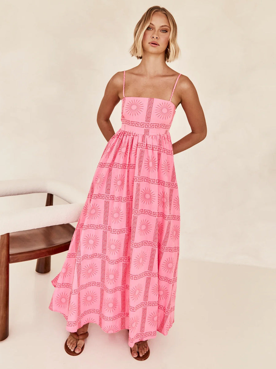 Painting Dress Square Neck Spaghetti Straps Cutout Casual Maxi Dresses
