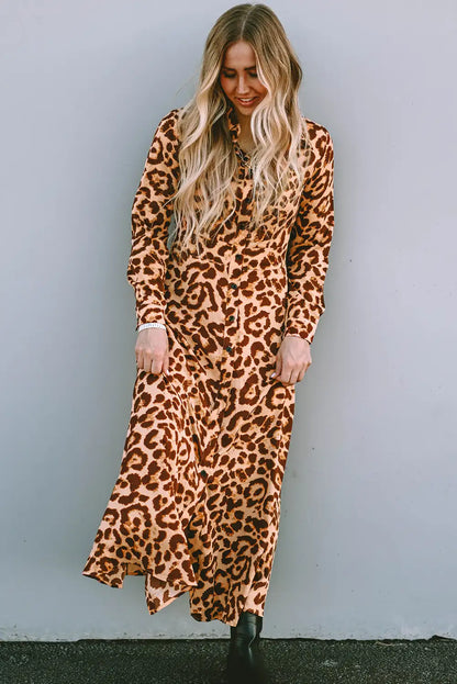chic leopard button up maxi dress