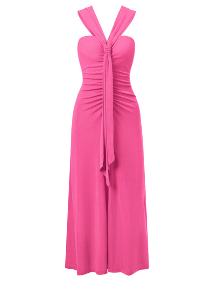 Rylee Solid Halter Neck Maxi Dress - Pink