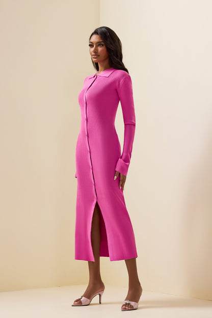 Jersey Solid Button Midi Dress