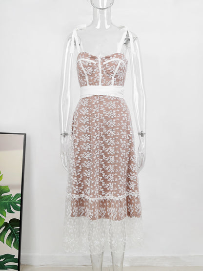 Summer Dress Sweetheart Neckline Sleeveless Sheer Casual Midi Dresses