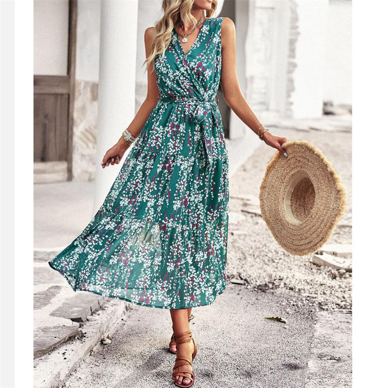V-Neck Sleeveless Maxi Dress in Vibrant Print Options