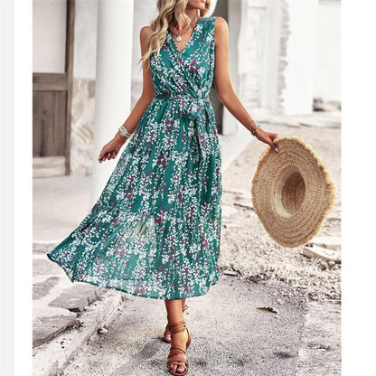 V-Neck Sleeveless Maxi Dress in Vibrant Print Options