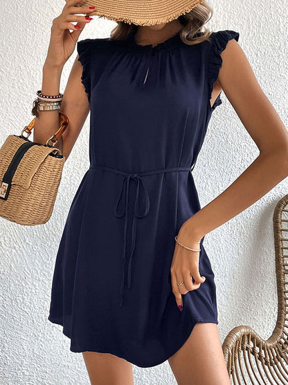 Mini Dresses Dark Navy Ruffles Short Dress