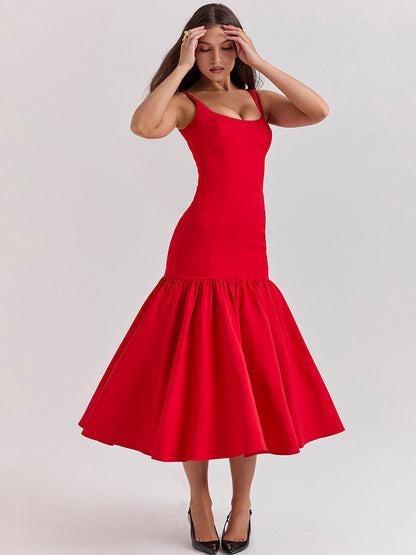 Bodycon Dress Square Neck Backless Ruffles Prom Party Maxi Dresses