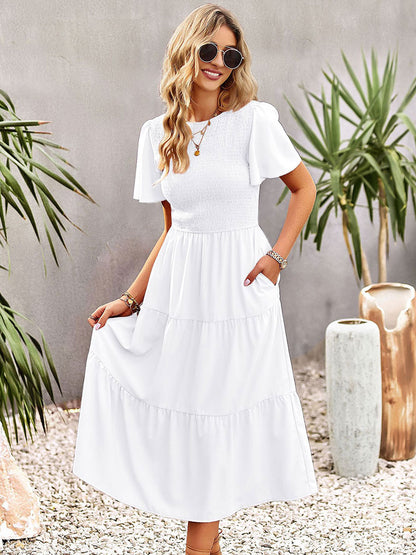 Casual Jewel Neck Short Sleeves Midi Dress