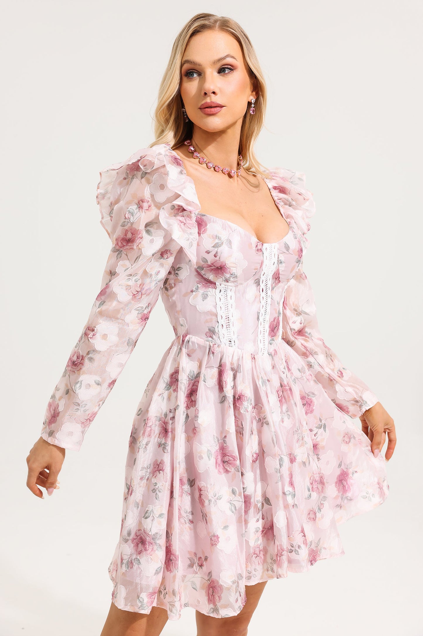 Floral Long Sleeve Mini Dress