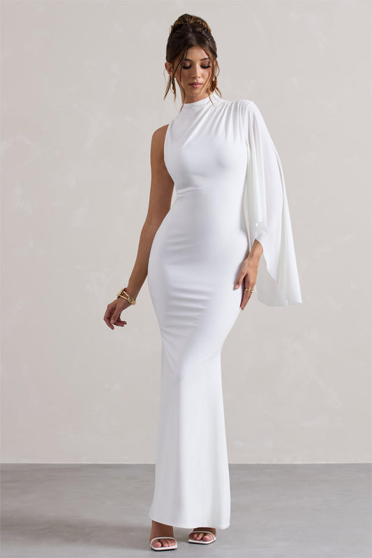 Cape Sleeve Solid Round Neck Midi Dress