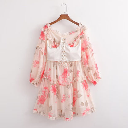 Autumn Floral Print Ruffle Sleeve Mini Dress – Girly Fairy Gas Dress