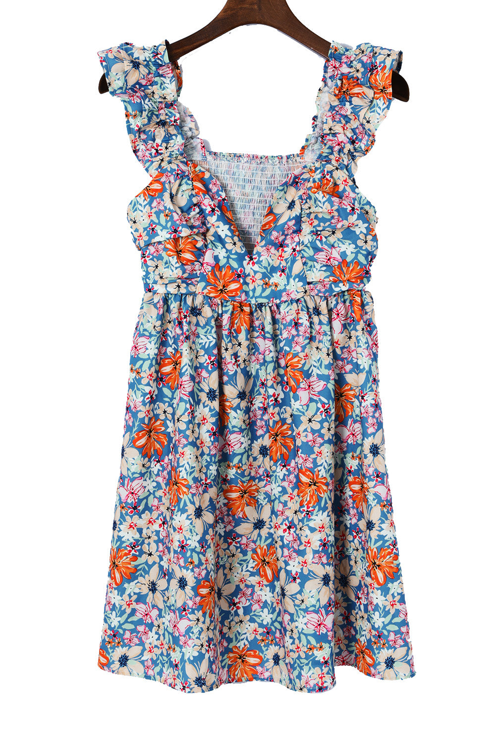 Multicolor Floral Sweetheart Ruffle Sleeveless Mini Dress