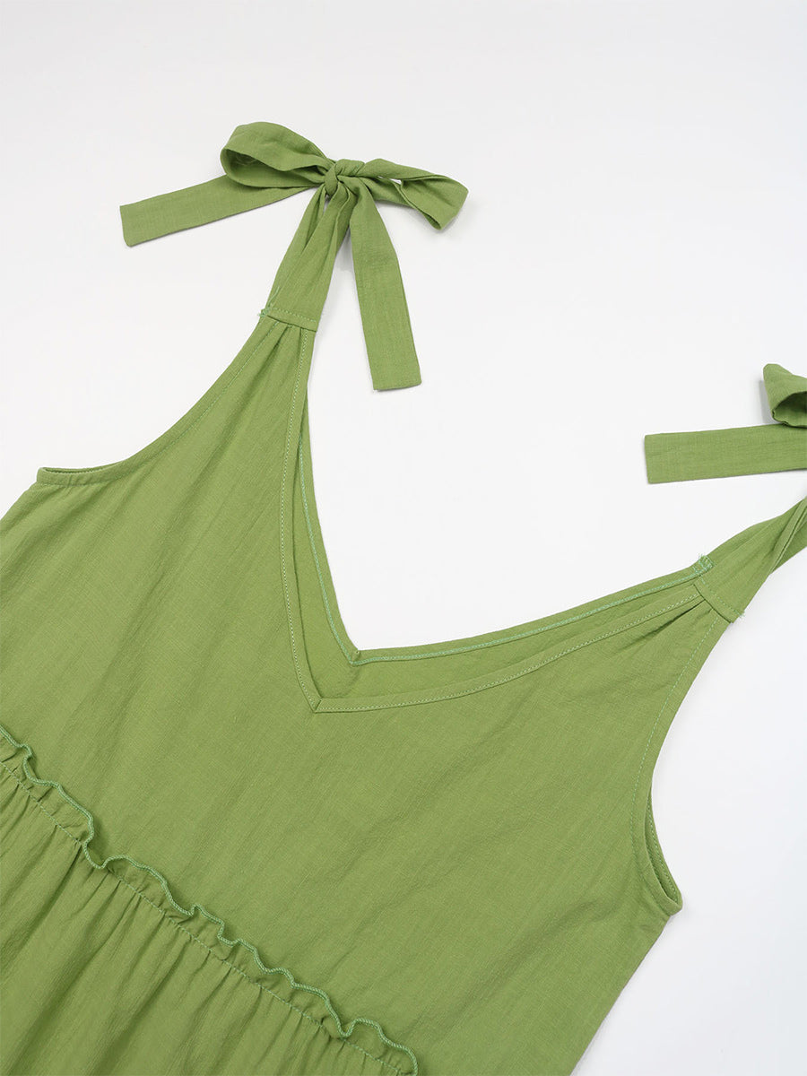 Boho Dress Tiered Tie Straps Backless Vacation Casual Midi Dresses