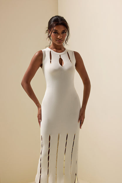 Knit Solid Cut-Out Sleeveless Midi Dress