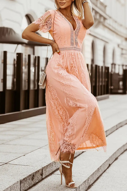 pink blue lace maxi dress